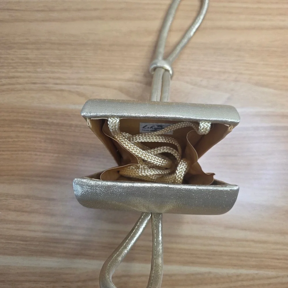 Vintage La Regale Evening Bag Womens Small Gold Metallic Knotted Wristlet Clutch